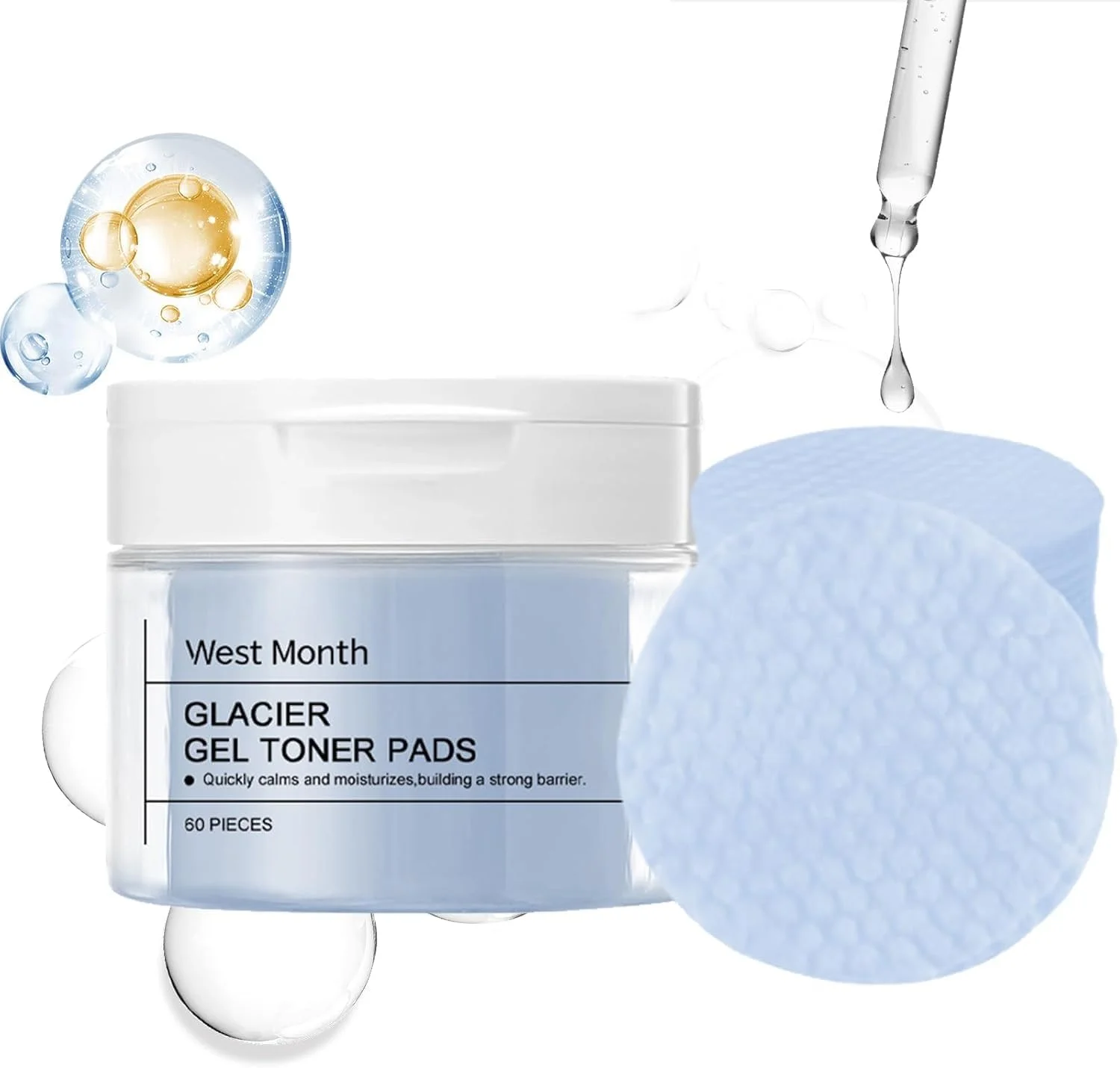 پدهای تونر ژلی کلاژن ALMEKAQUZ، پدهای پاک کننده صورت کره ای حاوی پانتنول مرطوب کننده و اسید هیالورونیک، پدهای تونر تسکین دهنده برای پوست های حساس، 60 عدد