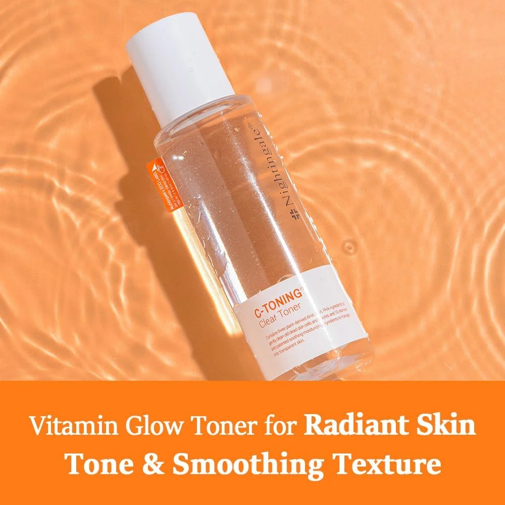 تونر پاک کننده ملایم و شفاف کننده پوست نایتینگل مدل C-Toning، 200 میلی لیتر - مرطوب کننده و تغذیه کننده پوست حاوی اسانس، AHA، BHA، PHA و ویتامین C - تونر لایه بردار با مواد طبیعی