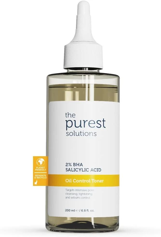 تونر کنترل چربی پوست The Purest Solutions (حاوی 2% BHA سالیسیلیک اسید) - پاکسازی عمقی منافذ - کنترل سبوم - فرمول هدفمند برای جوش های سرسیاه - وگان | بدون تست حیوانی (200 میلی لیتر)