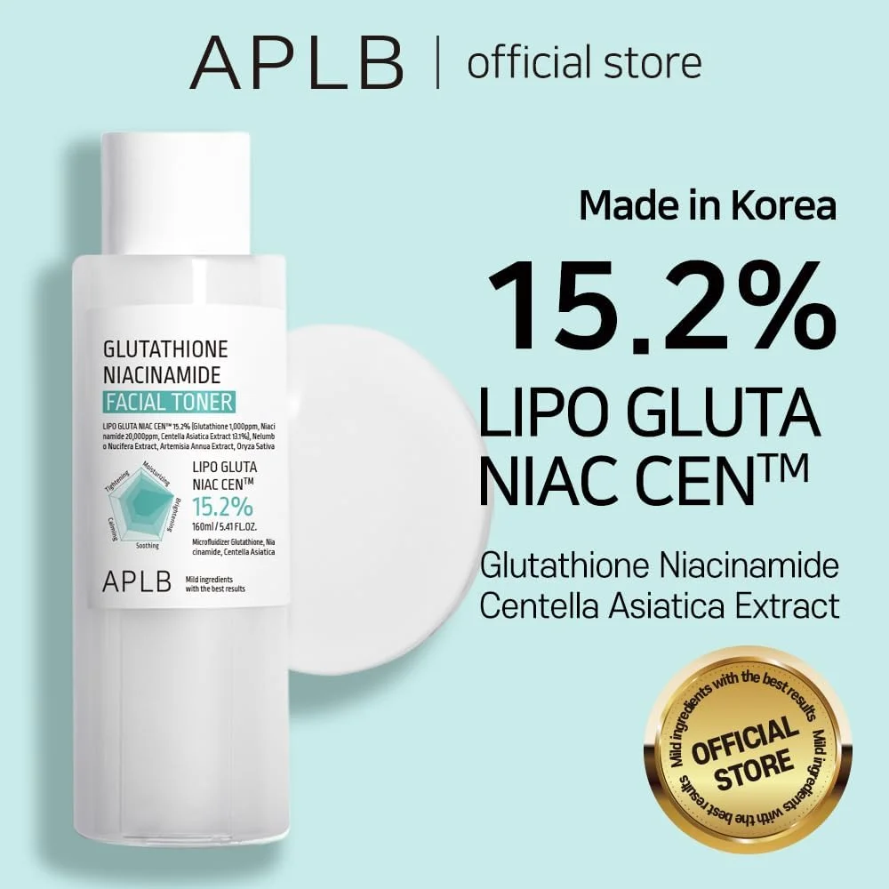 تونر صورت گلوتاتیون نیاسینامید APLB | LIPO GLUTA NIAC CEN™ 15.2% 160 میلی لیتر / مراقبت از پوست کره ای، آبرسانی مجدد، احیا کننده و بهبود بافت پوست از طریق نیاسینامید