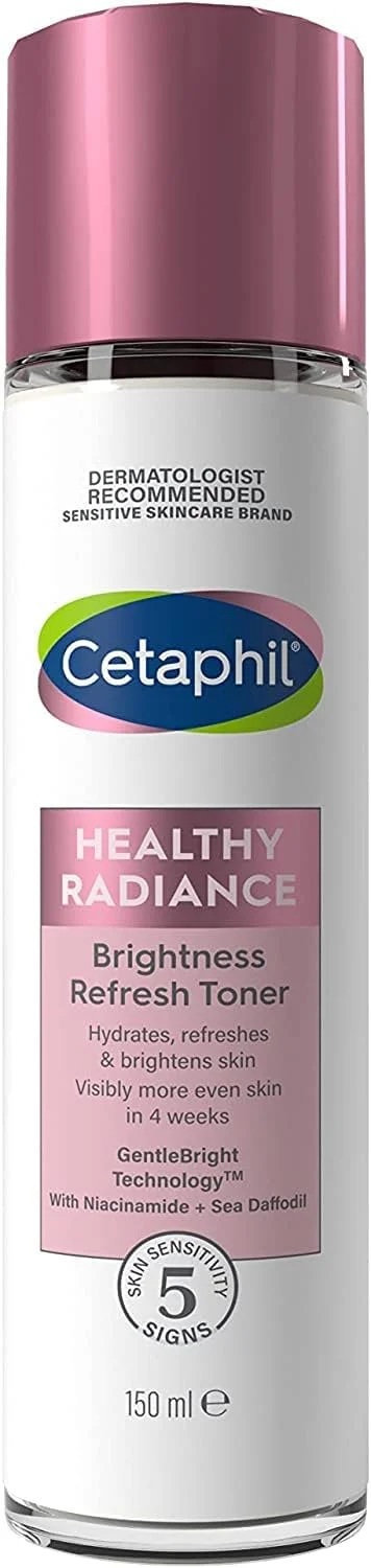 تونر طراوت بخش و روشن کننده پوست صورت Cetaphil Healthy Radiance، 150 میلی لیتر، برای رفع تیرگی پوست، حاوی نیاسینامید