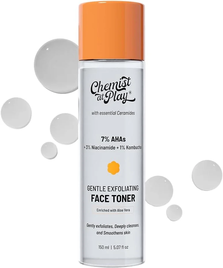 تونر صورت گلیکولیک اسید Chemist At Play برای لایه برداری ملایم و آبرسانی پوست | فرموله شده با 7% AHA، 3% نیاسینامید و 1% کامبوچا | 150 میلی لیتر