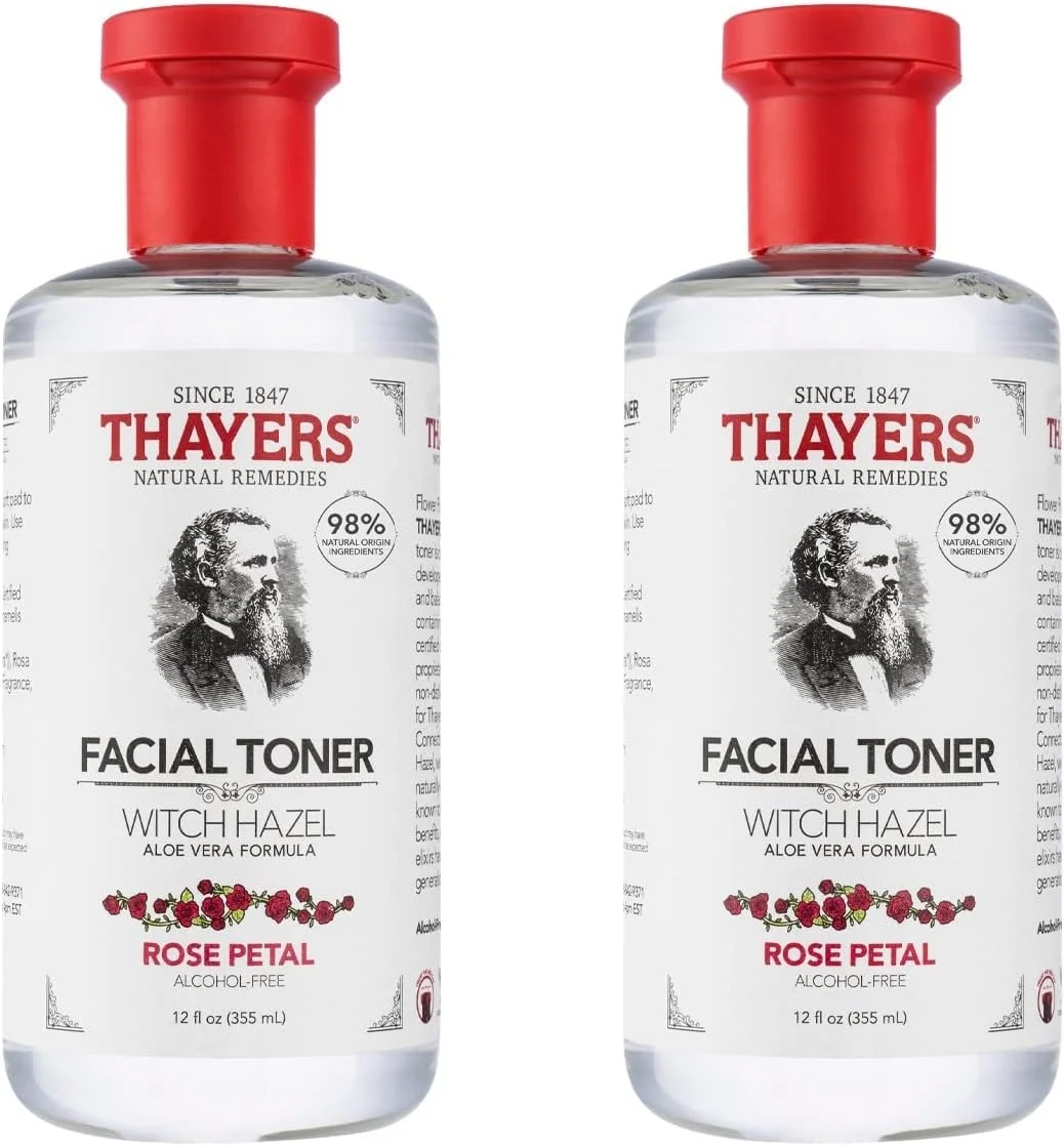 تونر آبرسان گل رز و فندق افسونگر Thayers، فاقد الکل، حاوی فرمول آلوئه ورا، وگان، تست شده توسط متخصص پوست و توصیه شده، 355 میلی لیتر (بسته 2 عددی)