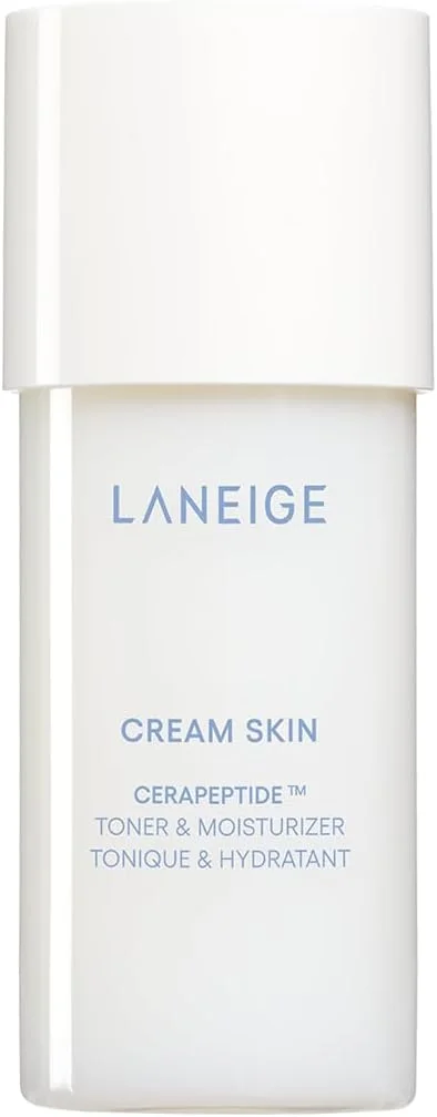 تونر و مرطوب کننده مینی قابل شارژ LANEIGE Cream Skin با سرامیدها و پپتیدها: تونر شیری کره‌ای، آمینو اسید، تغذیه کننده، آبرسان، تقویت کننده سد دفاعی پوست، استحکام بخش قابل مشاهده، 50 میلی لیتر
