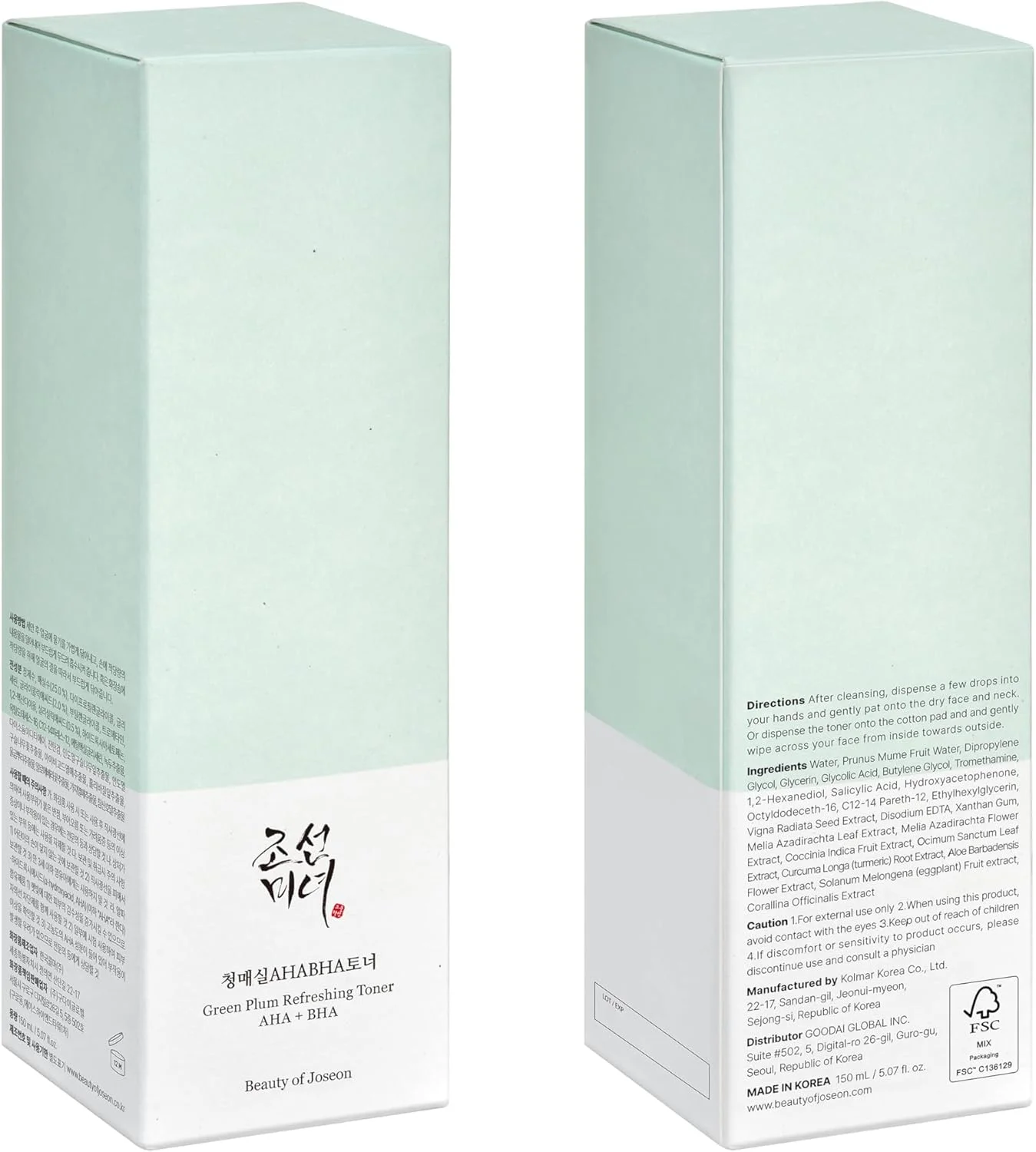 تونر طراوت بخش آلو سبز BEAUTY OF JOSEON : AHA + BHA 150ml (بارکد جدید)