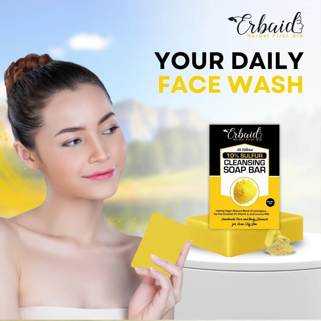 صابون پاک کننده صورت و بدن حاوی 10% گوگرد (118 میلی لیتر، بسته 1 عددی) - پاک کننده طبیعی صورت برای پوست چرب و مستعد جوش - ترکیب التیام بخش روغن های ضروری درخت چای، علف لیمو، ویتامین E و نارگیل