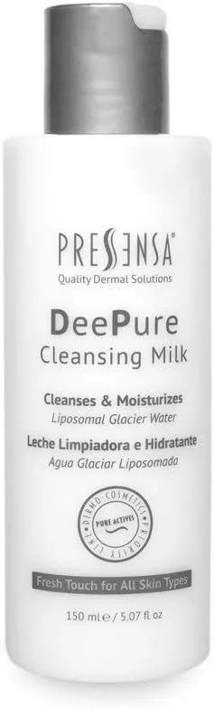 شیر پاک کننده صورت و چشم DeePure. شیر پاک کننده و مرطوب کننده حاوی آب یخچال های طبیعی لیپوزومی، مناسب برای انواع پوست حتی پوست های حساس. 150 میلی لیتر