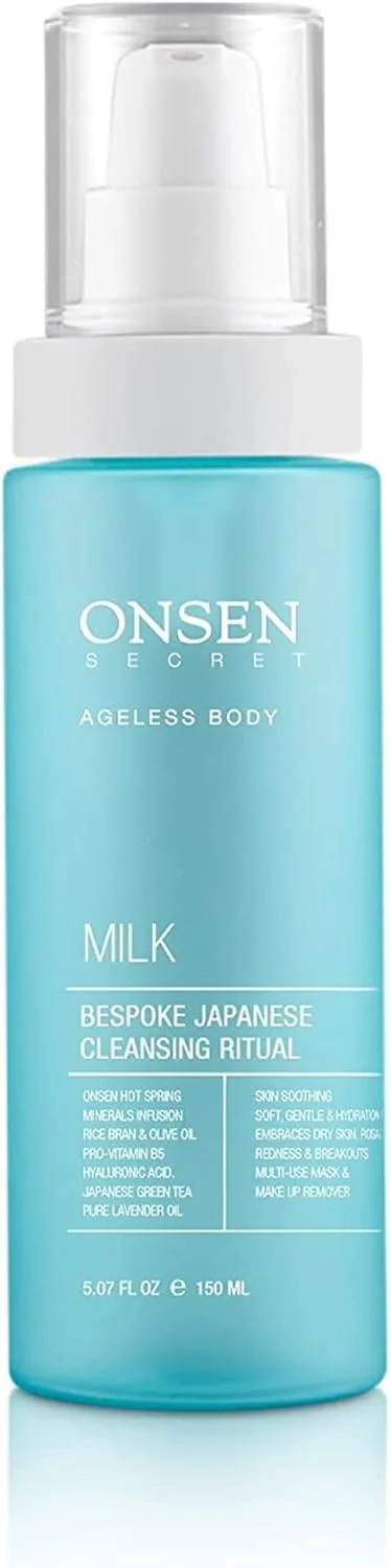 شیر پاک کننده صورت ژاپنی Onsen Secret، پاک کننده ملایم ضد پیری، پاک کننده آرایش، شیر پاک کننده برای پوست های حساس، کاملا طبیعی، تصفیه کننده ارگانیک، پاک کننده صورت غیر کف کننده - 150 میلی لیتر