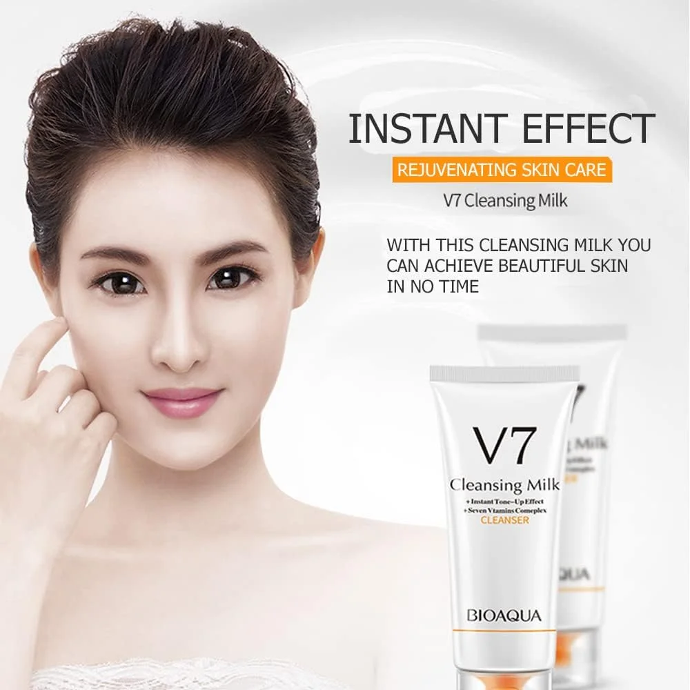 شیر پاک کننده صورت بایوآکوا V7، آبرسان عمیق، مرطوب کننده و صاف کننده، حاوی هفت ویتامین، 100 گرم
