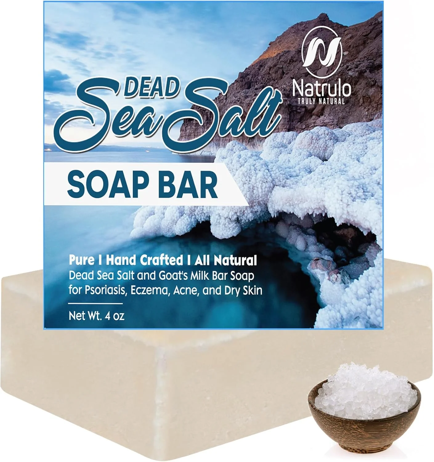صابون نمک دریای مرده ناترولو برای صورت و بدن، 113 گرم – صابون شیر بز خالص و ارگانیک برای پوست خشک، پاک کننده، لایه بردار، روشن کننده، صاف کننده و مغذی