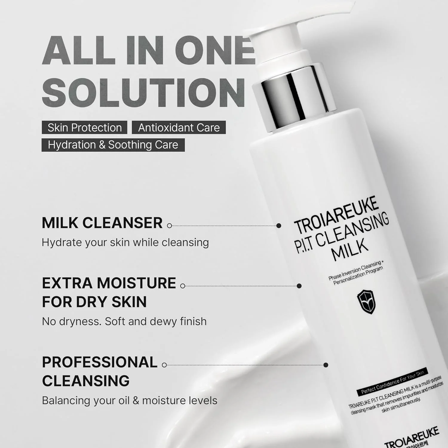 شیر پاک کننده صورت TROIAREUKE PIT I پاک کننده عمیق روزانه صورت برای انواع پوست، خشک، ماسک آبرسان صورت با آنتی اکسیدان ها، ویتامین ها، مرطوب کننده مراقبت از پوست کره ای 300 میلی لیتر