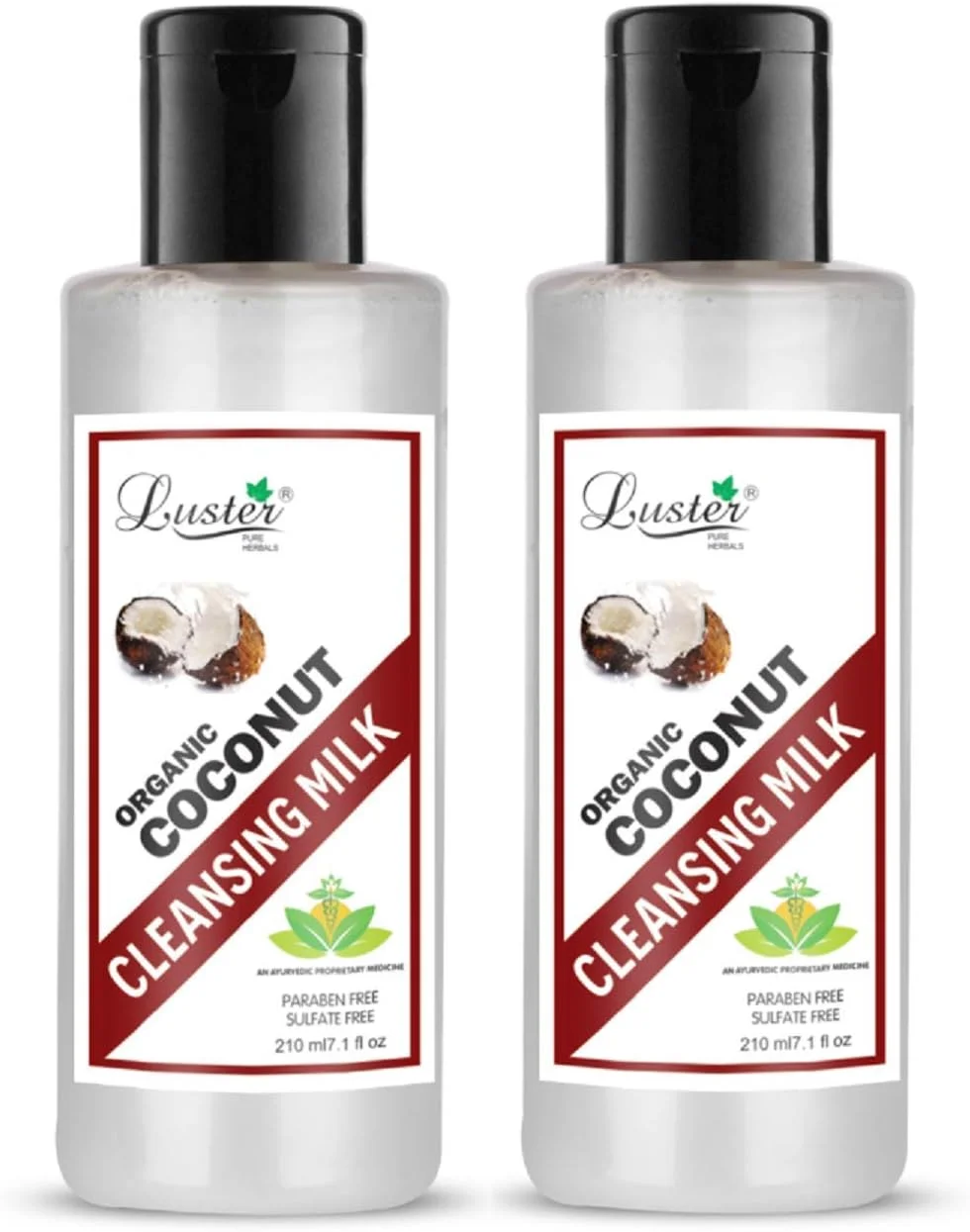 شیر پاک کننده نارگیل روشن کننده ارگانیک Luster | غنی شده با آب نارگیل | پاک کننده عمیق و طراوت بخش | شیر پاک کننده طبیعی صورت برای بانوان (بدون پارابن و سولفات) - 210 میلی لیتر (بسته 2 عددی)
