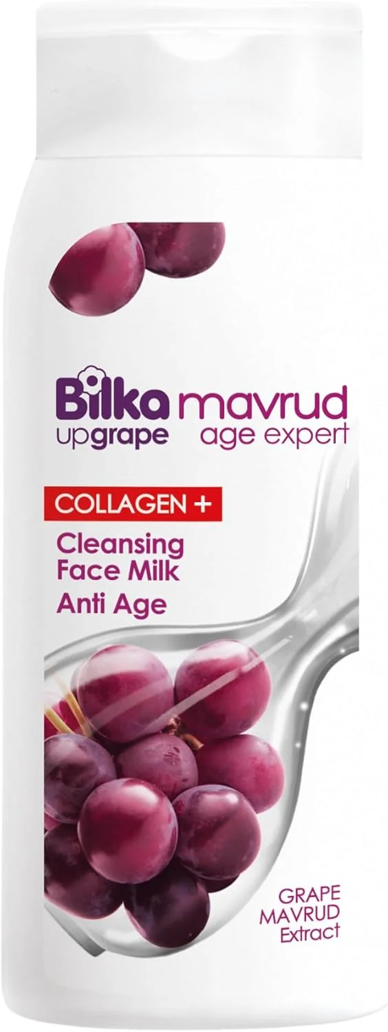 شیر پاک‌کن صورت Bilka Upgrape Mavrud Age Expert - پاک‌کننده آرایش و شوینده صورت با عصاره انگور ماورود و کلاژن برای مراقبت عمقی، 200 میلی‌لیتر