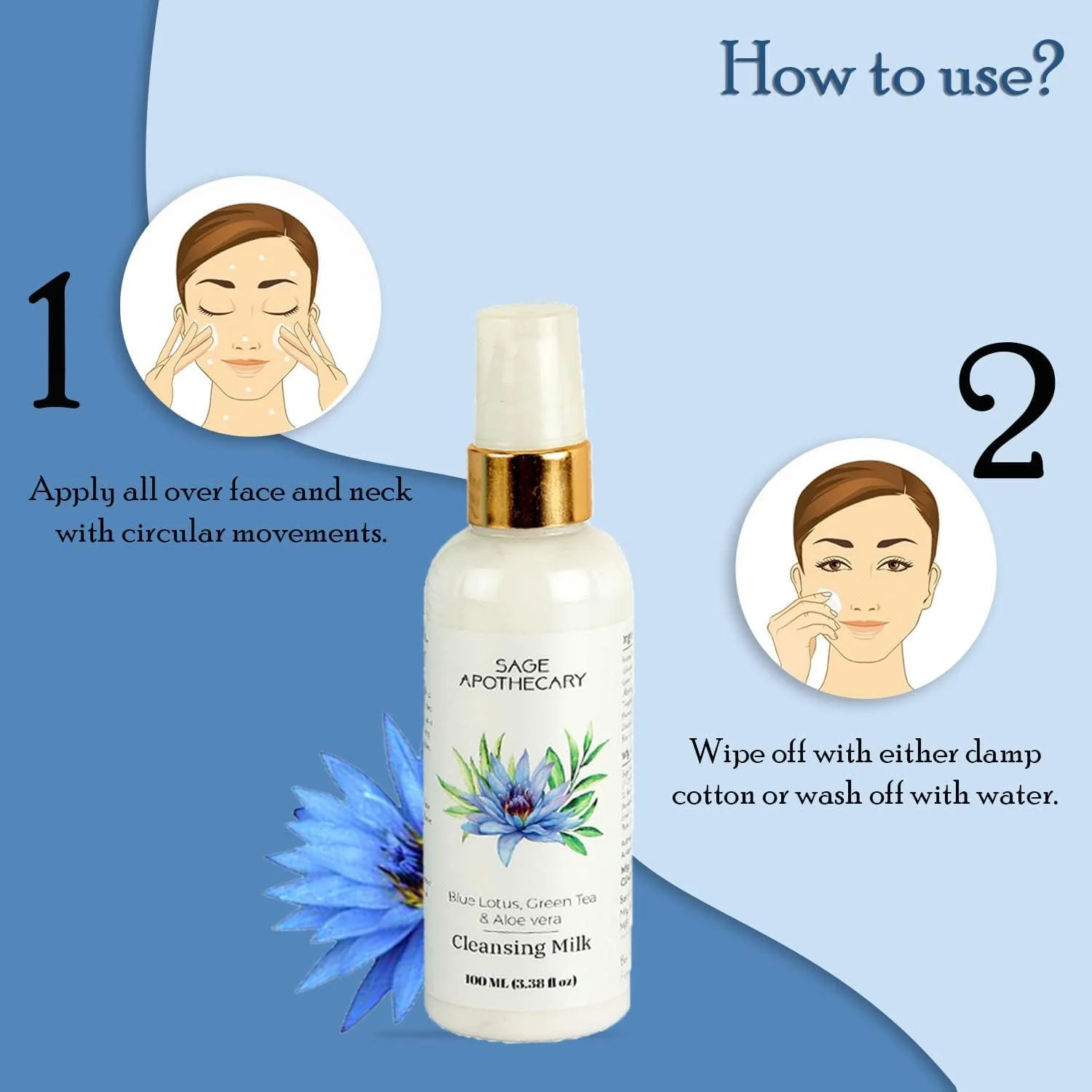 شیر پاک کننده سیج آپوتیکاری حاوی نیلوفر آبی، چای سبز و عصاره طراوت بخش آلوئه ورا مناسب برای انواع پوست ۱۰۰ میلی لیتر