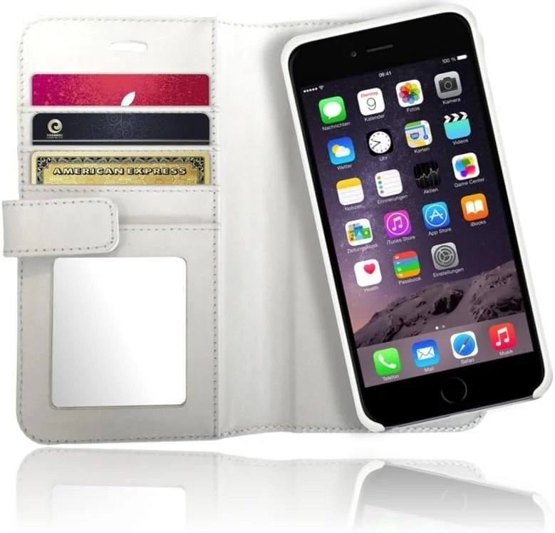 کیف پول چرمی اصل XtremeMac آیفون 6/6s با محفظه اسکناس، جای کارت و آینه - سفید