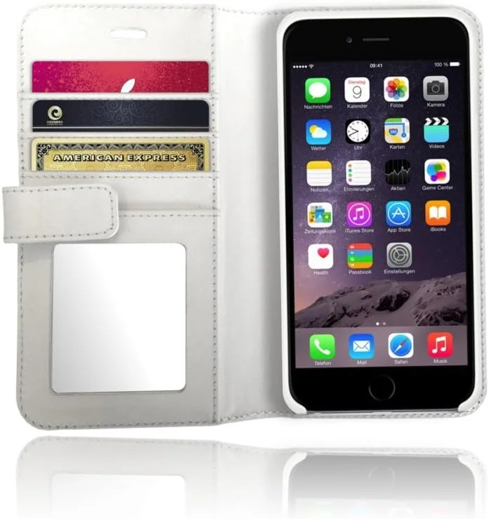 کیف پول چرمی اصل XtremeMac آیفون 6/6s با محفظه اسکناس، جای کارت و آینه - سفید