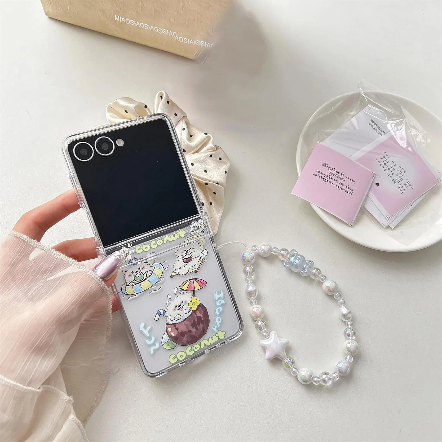 قاب گوشی سامسونگ گلکسی زد فلیپ 7، طرح کارتونی گربه کاوایی زیبا KASTWAVE، محافظ ضد ضربه با دستبند، قاب گوشی خلاقانه برای بانوان