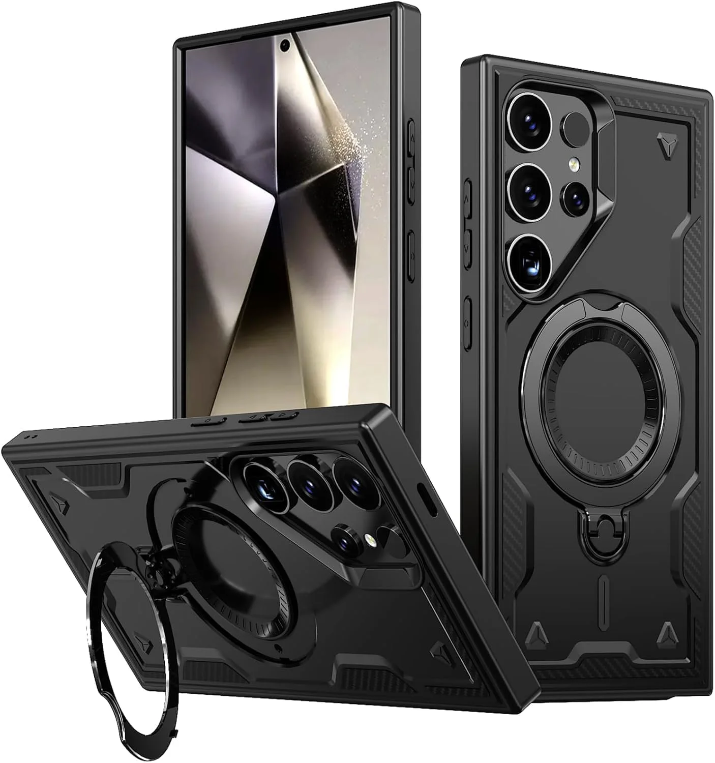 کاور آهنربایی KASTWAVE برای گوشی سامسونگ گلکسی S25 Ultra، دارای پایه نگهدارنده چرخان 360 درجه سازگار با Mag-Safe، مقاوم در برابر ضربه، ضد خش، ضد اثر انگشت، کاور محافظ، مشکی