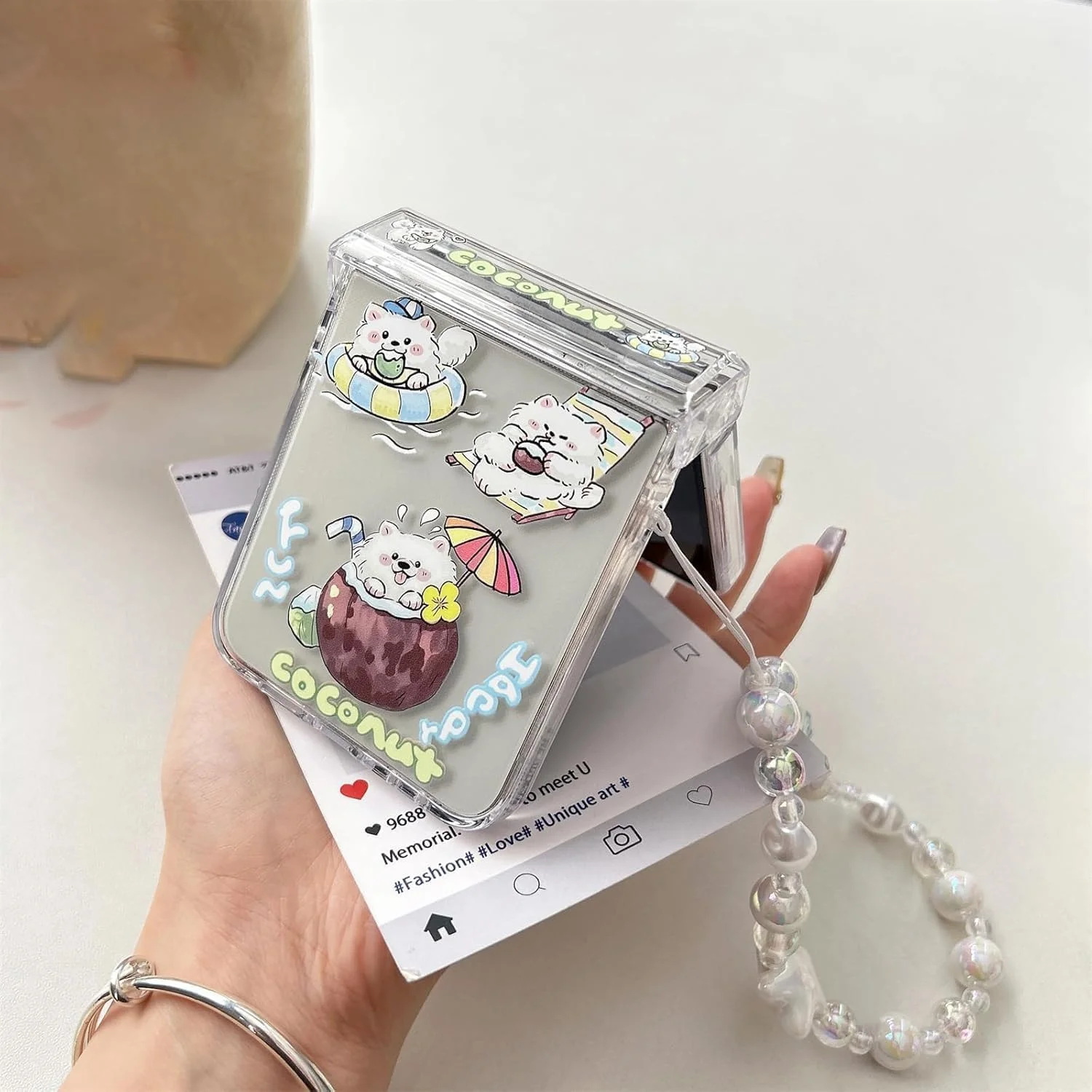 قاب گوشی سامسونگ گلکسی زد فلیپ 7، طرح کارتونی گربه کاوایی زیبا KASTWAVE، محافظ ضد ضربه با دستبند، قاب گوشی خلاقانه برای بانوان