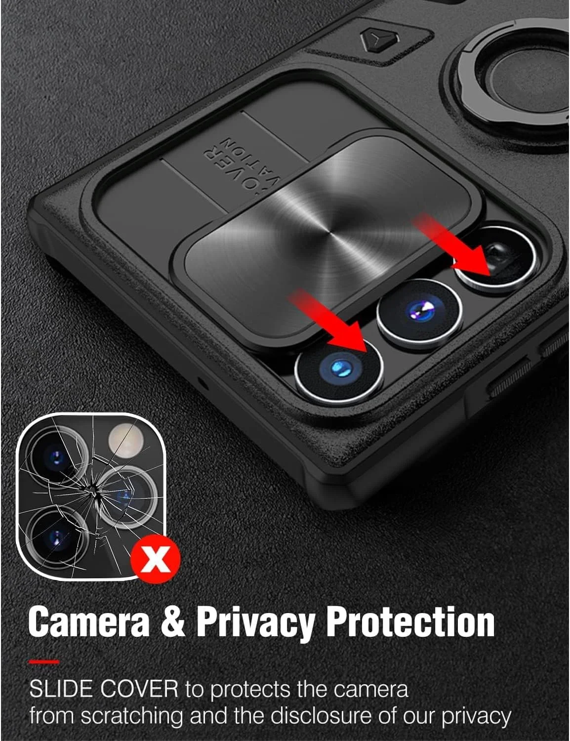 کاور محافظ ضد ضربه لوکس KASTWAVE برای گوشی سامسونگ گلکسی S23 Ultra با پایه 360 درجه و پوشش کشویی دوربین، زره ترکیبی ضد سقوط، 6.8 اینچ، مشکی کاور محافظ ضد ضربه لوکس KASTWAVE برای گوشی سامسونگ گلکسی S23 Ultra با پایه 360 درجه و پوشش کشویی دوربین، زره ترکیبی ضد سقوط، 6.8 اینچ، مشکی