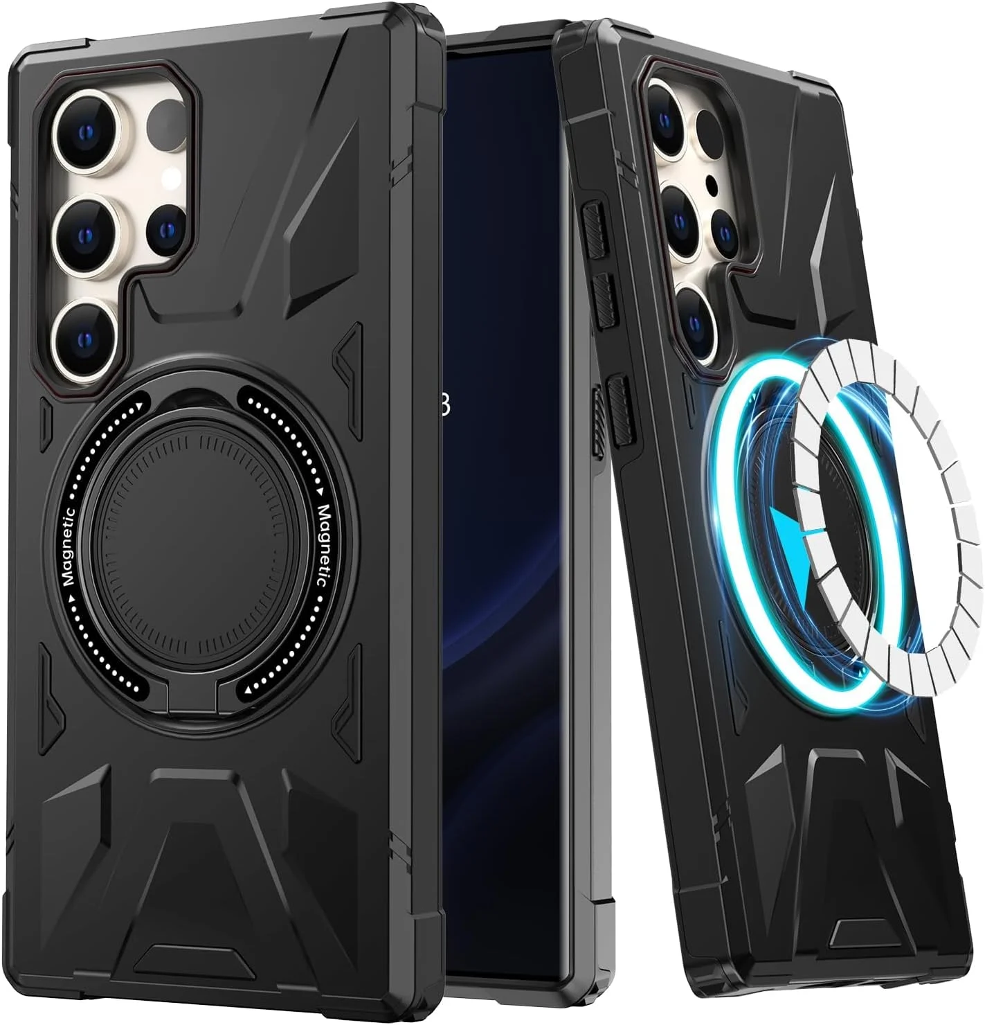 کیف محافظ آهنربایی قوی NALACAL برای گوشی سامسونگ گلکسی S24 Ultra - تست شده در برابر سقوط در سطح نظامی - دارای پایه نگهدارنده داخلی مقاوم در برابر ضربه، مناسب برای آقایان، بانوان و دختران - مشکی