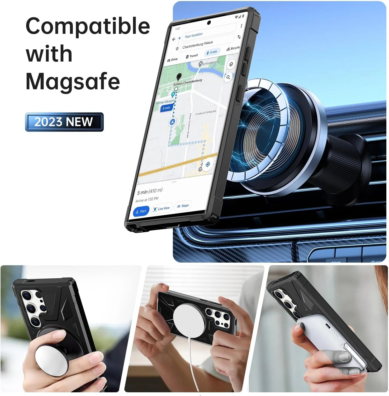 کیف محافظ آهنربایی قوی NALACAL برای گوشی سامسونگ گلکسی S24 Ultra - تست شده در برابر سقوط در سطح نظامی - دارای پایه نگهدارنده داخلی مقاوم در برابر ضربه، مناسب برای آقایان، بانوان و دختران - مشکی