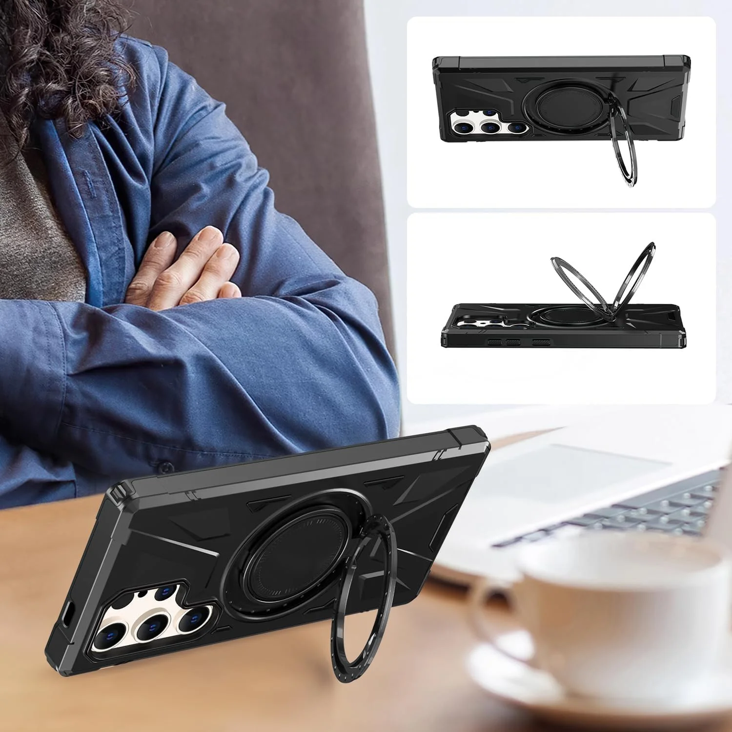 کیف محافظ آهنربایی قوی NALACAL برای گوشی سامسونگ گلکسی S24 Ultra - تست شده در برابر سقوط در سطح نظامی - دارای پایه نگهدارنده داخلی مقاوم در برابر ضربه، مناسب برای آقایان، بانوان و دختران - مشکی