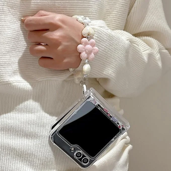 قاب گوشی تاشو تزویق با دستبند، طرح کارتونی گربه بامزه و نفیس، سازگار با سامسونگ گلکسی زد فلیپ 6، محافظت از لولا، TPU نرم ضد ضربه، کاور گوشی تاشو برای زنان و دختران