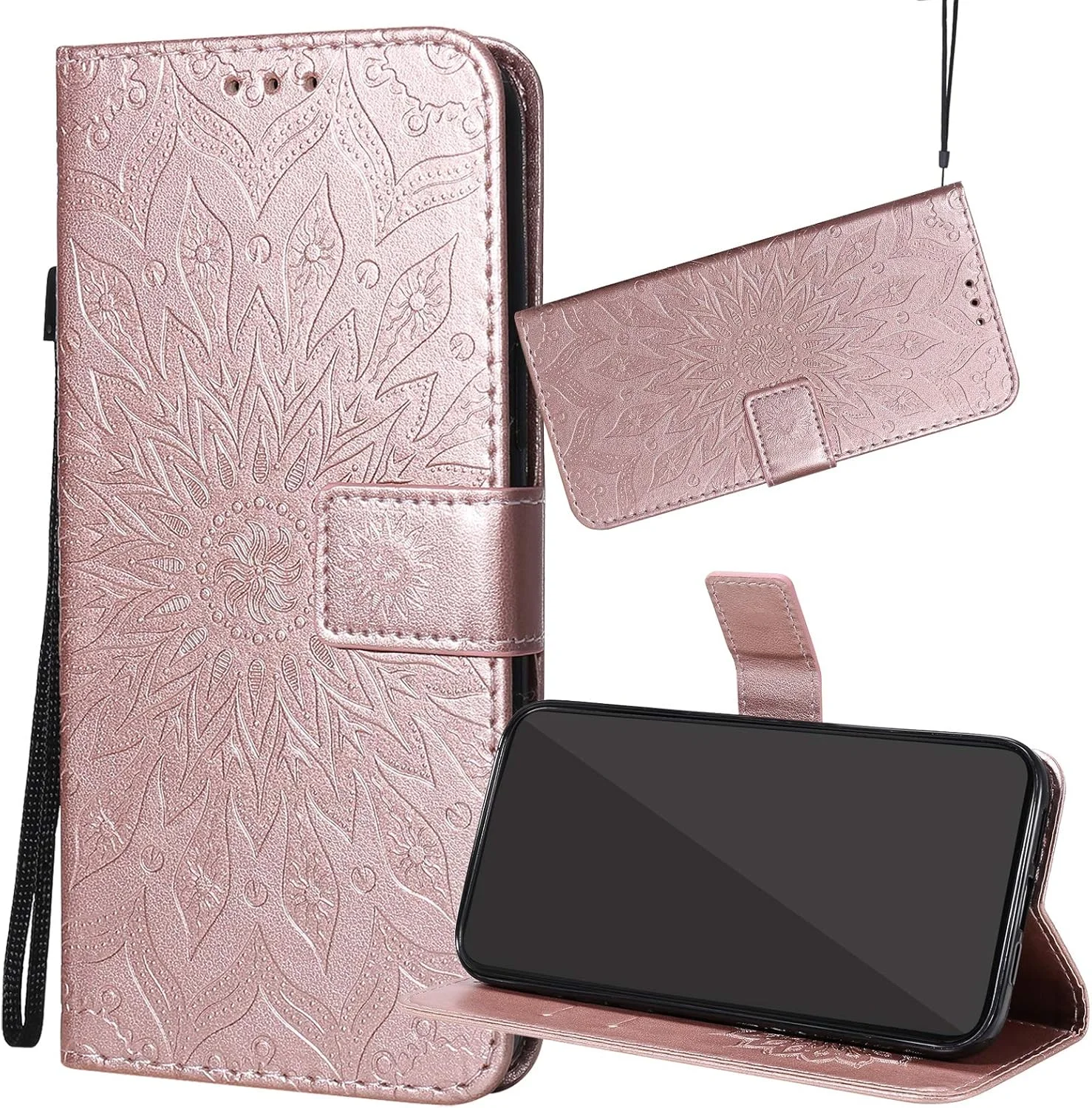 کیف چرمی محافظ گوشی سامسونگ گلکسی A33 5G، کیف پول تاشو ضد ضربه با [پایه و جای کارت] پوشش سیلیکونی TPU برای سامسونگ گلکسی A33 5G، رزگلد