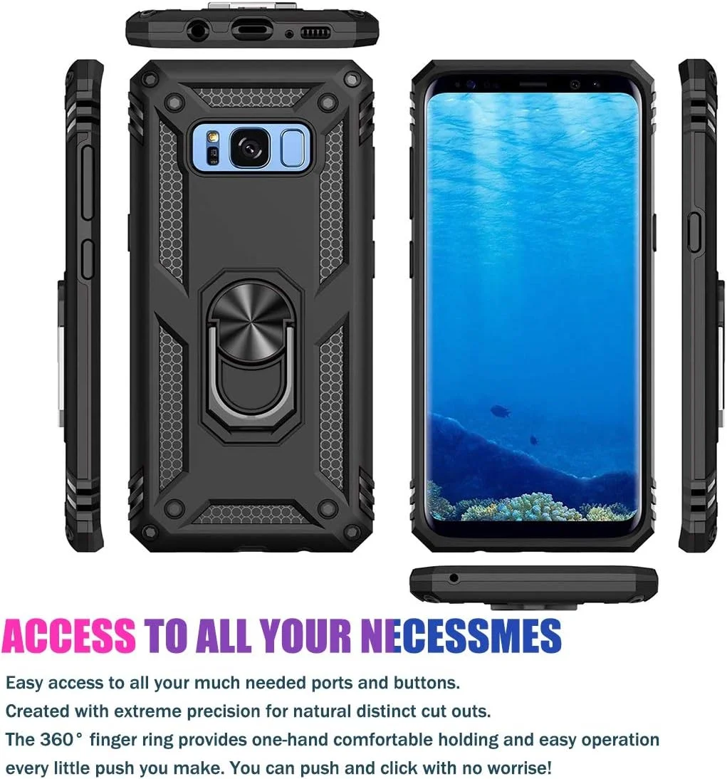 قاب محافظ گوشی سامسونگ گلکسی اس 8، با استند و حلقه مغناطیسی، مقاوم در برابر ضربه (مشکی)