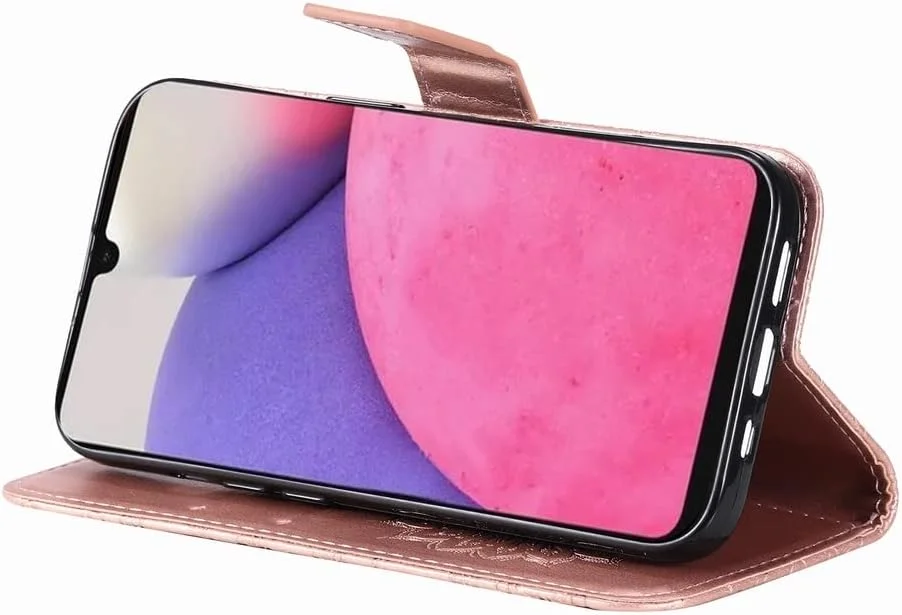 کیف چرمی محافظ گوشی سامسونگ گلکسی A33 5G، کیف پول تاشو ضد ضربه با [پایه و جای کارت] پوشش سیلیکونی TPU برای سامسونگ گلکسی A33 5G، رزگلد