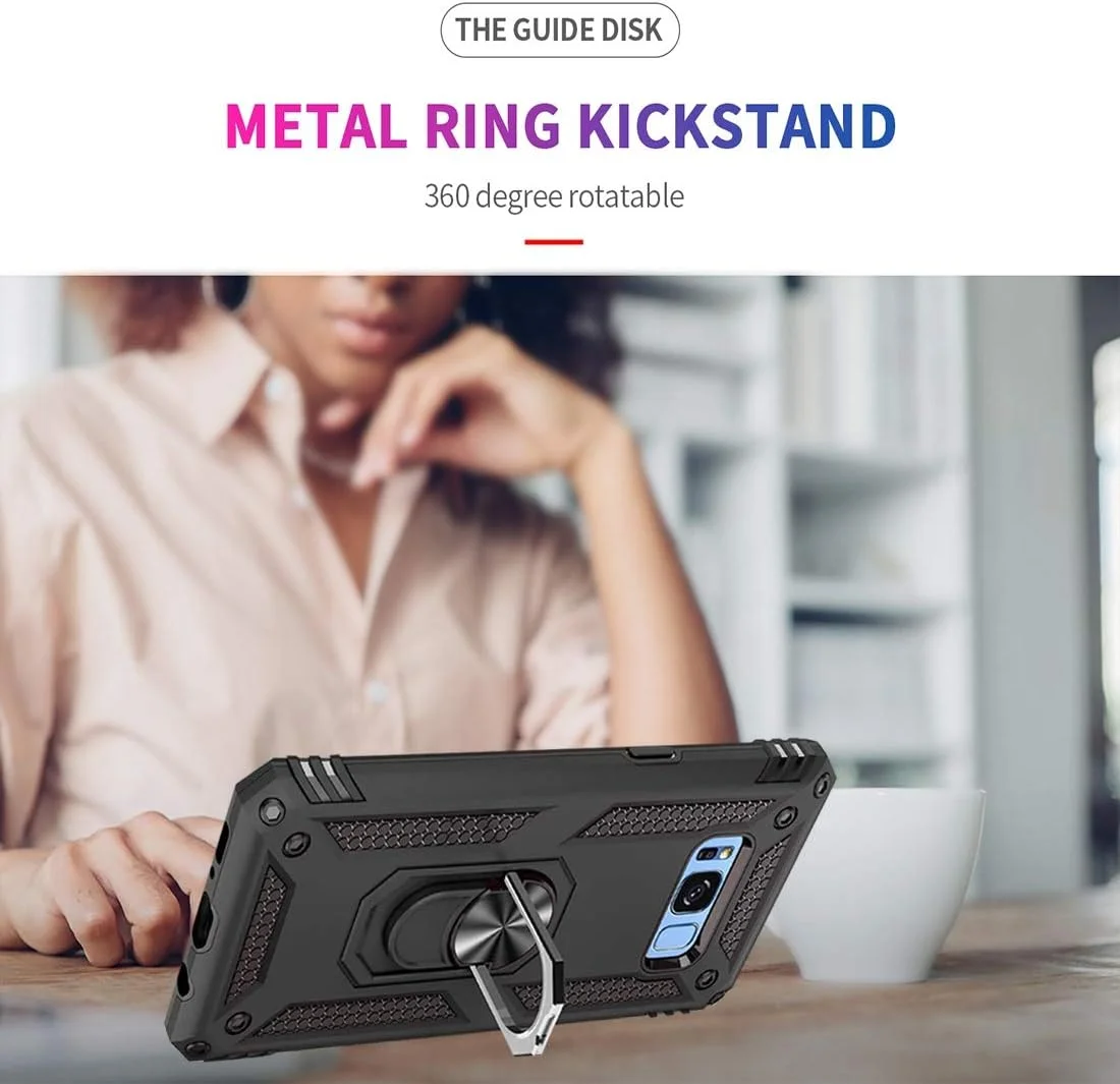 قاب محافظ گوشی سامسونگ گلکسی اس 8، با استند و حلقه مغناطیسی، مقاوم در برابر ضربه (مشکی)