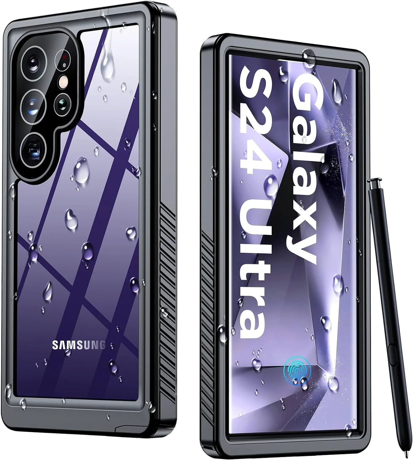 قاب محافظ ضد آب برای گوشی سامسونگ گلکسی S24 Ultra، [دارای محافظ لنز و صفحه نمایش داخلی] [محافظت کامل بدنه و مقاوم در برابر ضربه سنگین نظامی از ارتفاع 4 متری] [دارای استاندارد IP68 برای استفاده در زیر آب] مناسب برای S24 Ultra [بدون قلم]