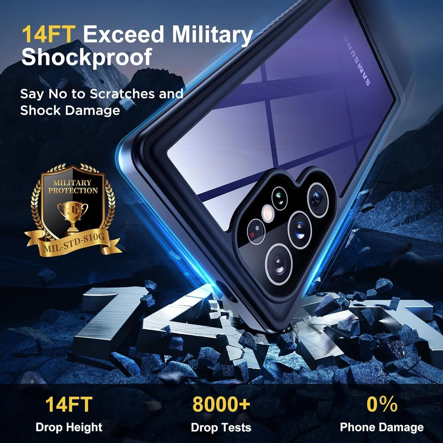 قاب محافظ ضد آب برای گوشی سامسونگ گلکسی S24 Ultra، [دارای محافظ لنز و صفحه نمایش داخلی] [محافظت کامل بدنه و مقاوم در برابر ضربه سنگین نظامی از ارتفاع 4 متری] [دارای استاندارد IP68 برای استفاده در زیر آب] مناسب برای S24 Ultra [بدون قلم]