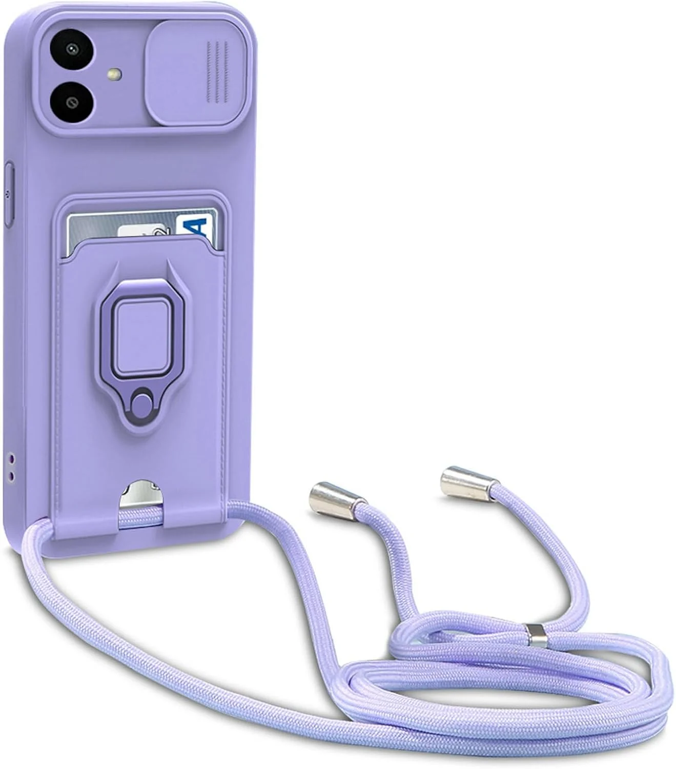 کاور بند دار سازگار با گوشی سامسونگ گلکسی A06، کاور سیلیکونی محافظ دوربین با بند گردنی - بنفش