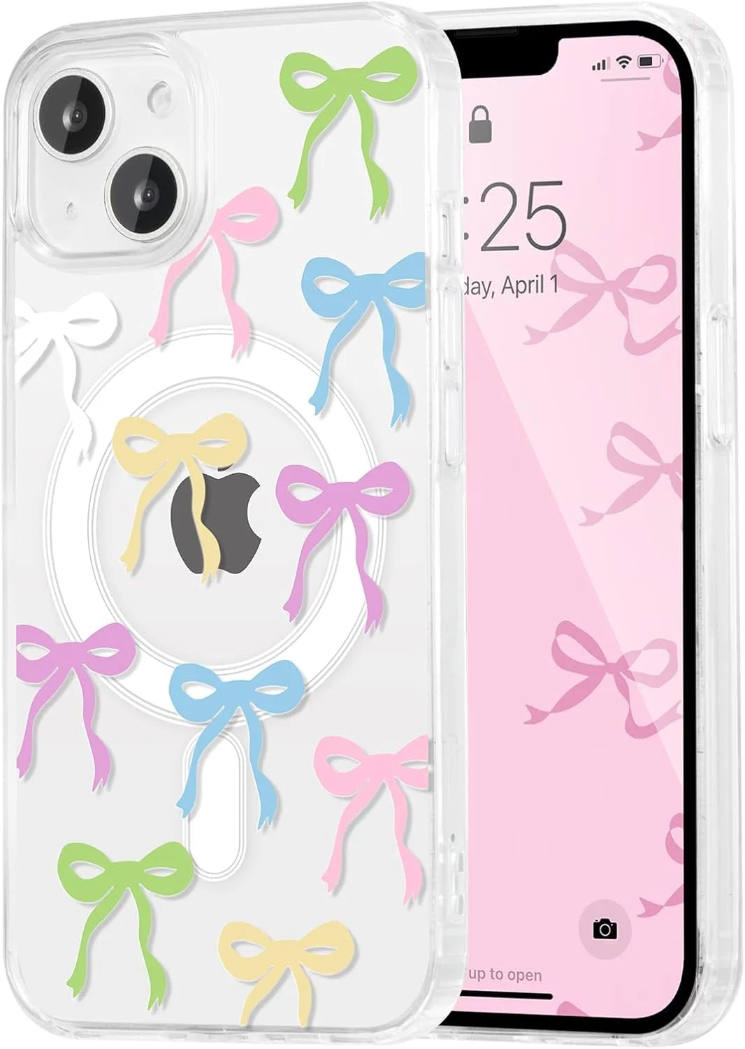 قاب مغناطیسی UEEBAI برای گوشی سامسونگ گلکسی A17 5G، قاب پاپیونی سازگار با MagSafe، کاور باریک و شفاف با طرح روبان، ضد زردی و ضد ضربه مناسب برای خانم ها و دختران - رنگارنگ