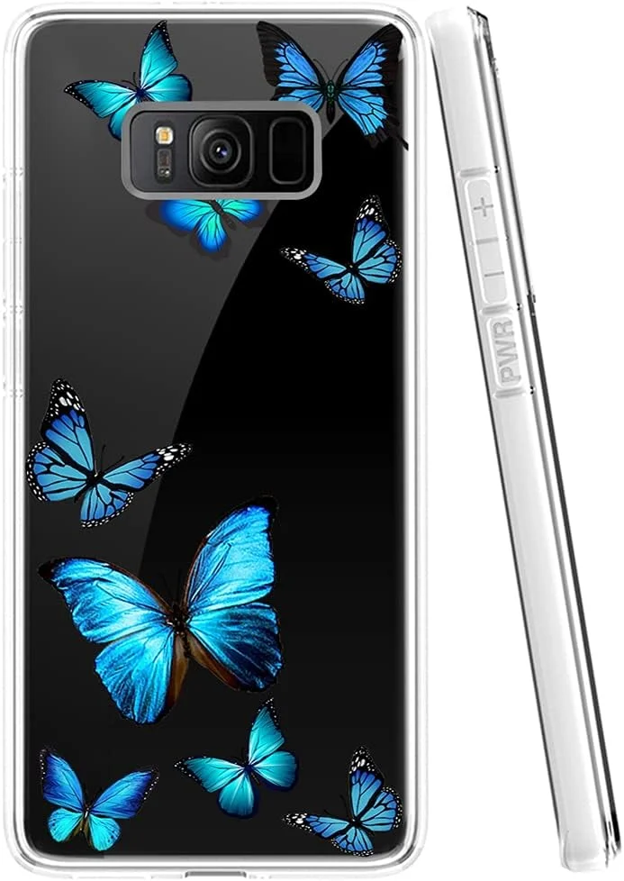 قاب محافظ گوشی سامسونگ گلکسی اس 8، طرح پروانه آبی، باریک، ضد ضربه، طرح شفاف، TPU نرم و انعطاف پذیر