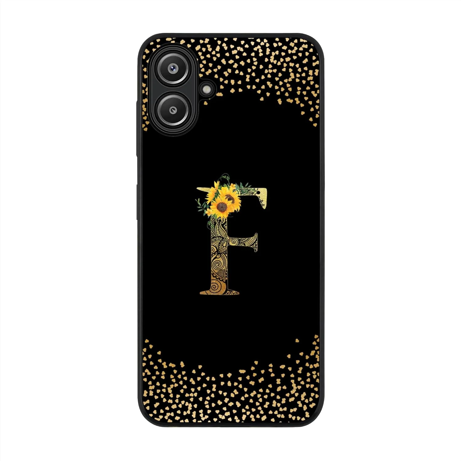 کاور محافظ گوشی سامسونگ گلکسی A06، مقاوم، باریک، محافظت از دوربین، ضد ضربه، طرح گلدار سفارشی - حرف F (مشکی)