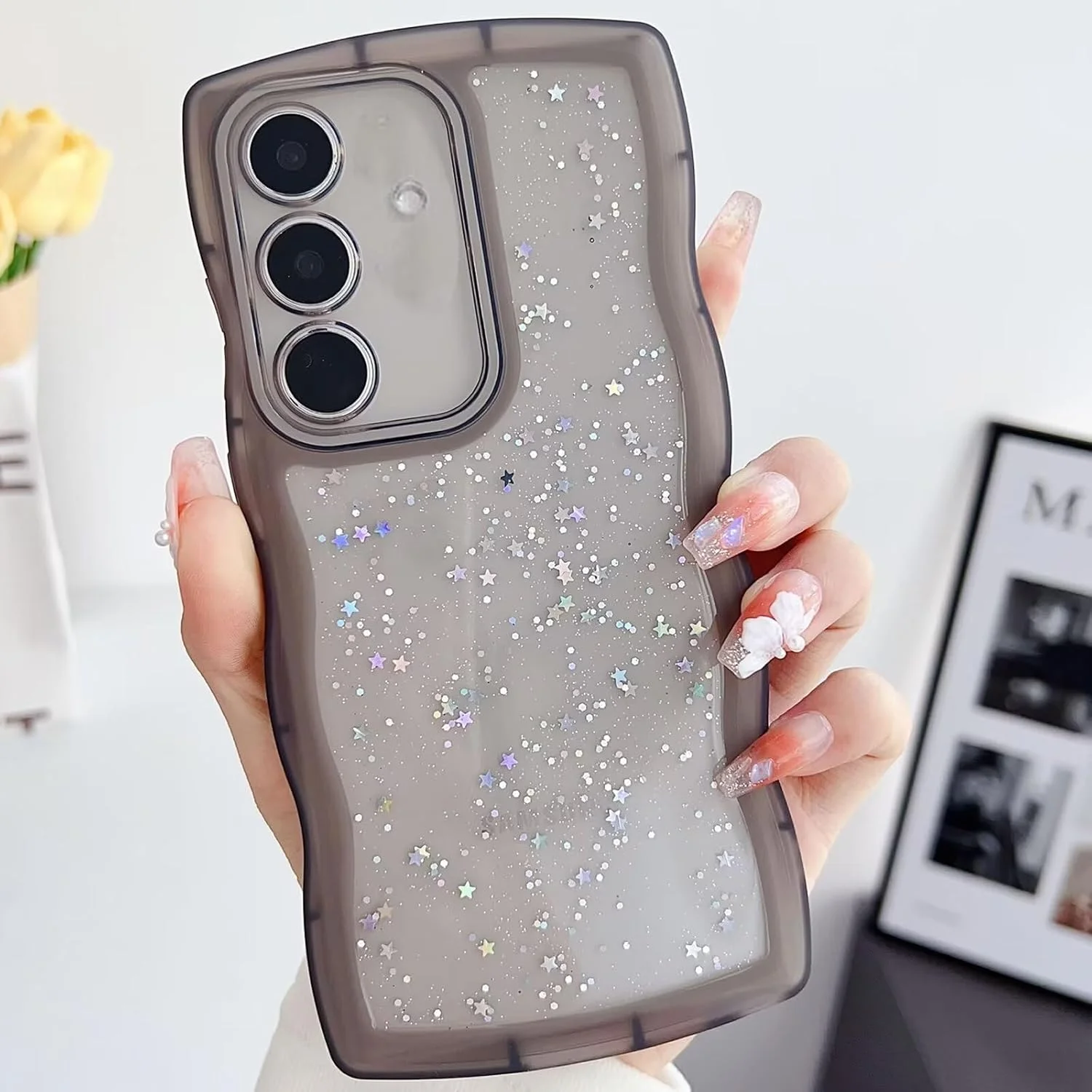 قاب گوشی طرح موج فرفری Nadoli برای گوشی سامسونگ گلکسی A12 4G/5G، کاور شفاف براق، بامپر محافظ ضد ضربه زیبا و درخشان برای دختران و بانوان