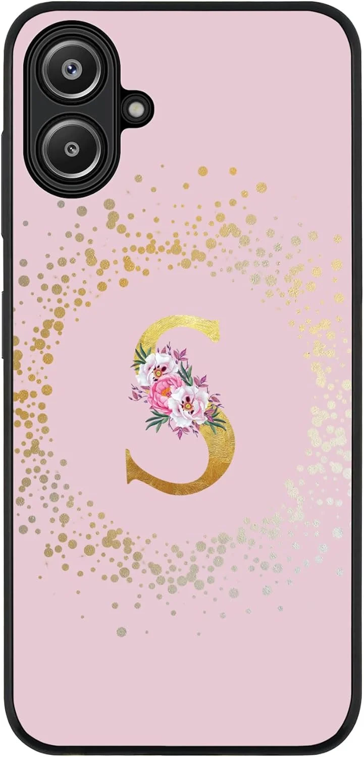کاور محافظ گوشی سامسونگ گلکسی A06، مقاوم، باریک، محافظ دوربین، ضد ضربه و نازک - طرح گلدار مونوگرام سفارشی - S (صورتی)