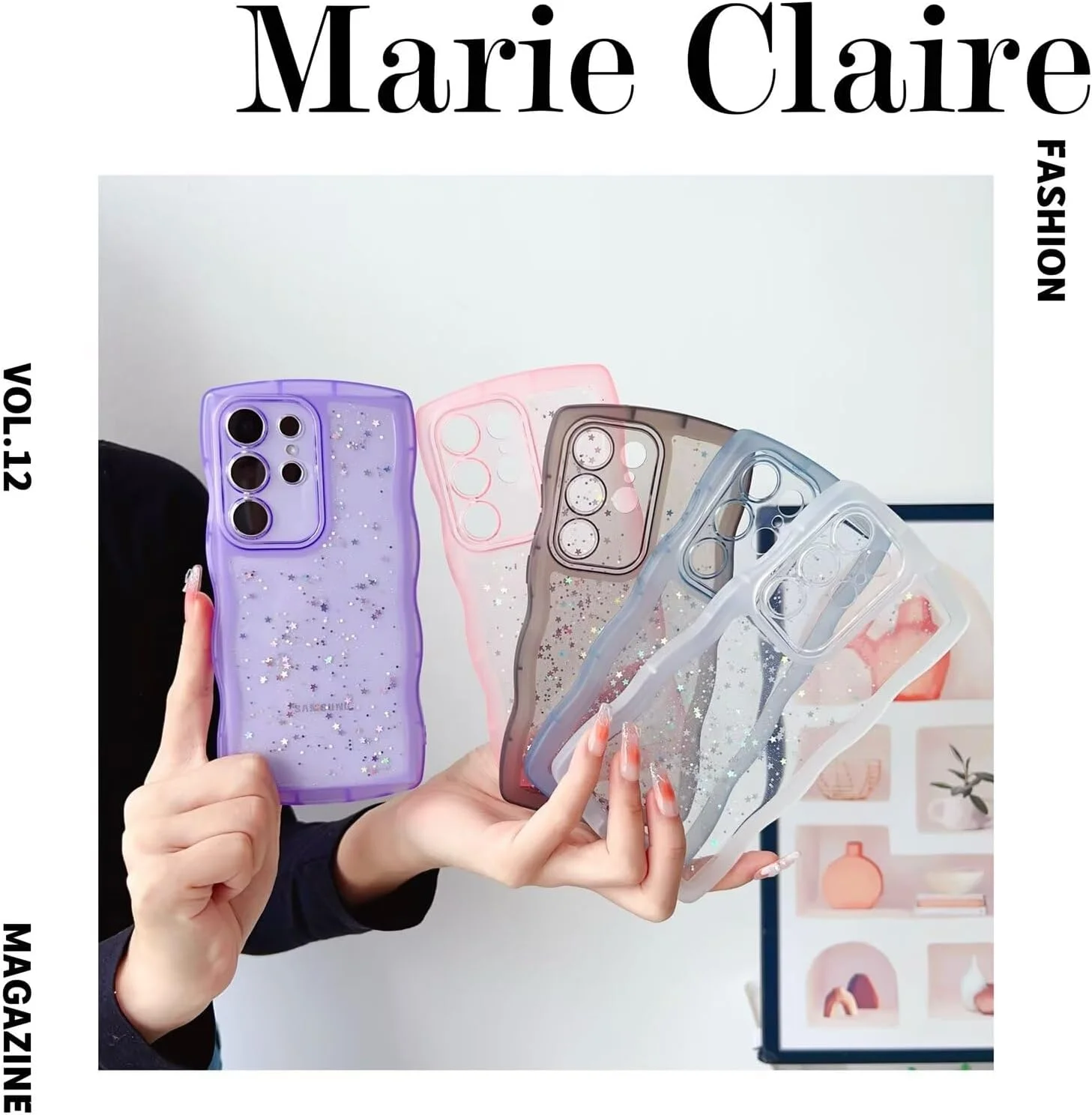 قاب گوشی طرح موج فرفری Nadoli برای گوشی سامسونگ گلکسی A12 4G/5G، کاور شفاف براق، بامپر محافظ ضد ضربه زیبا و درخشان برای دختران و بانوان