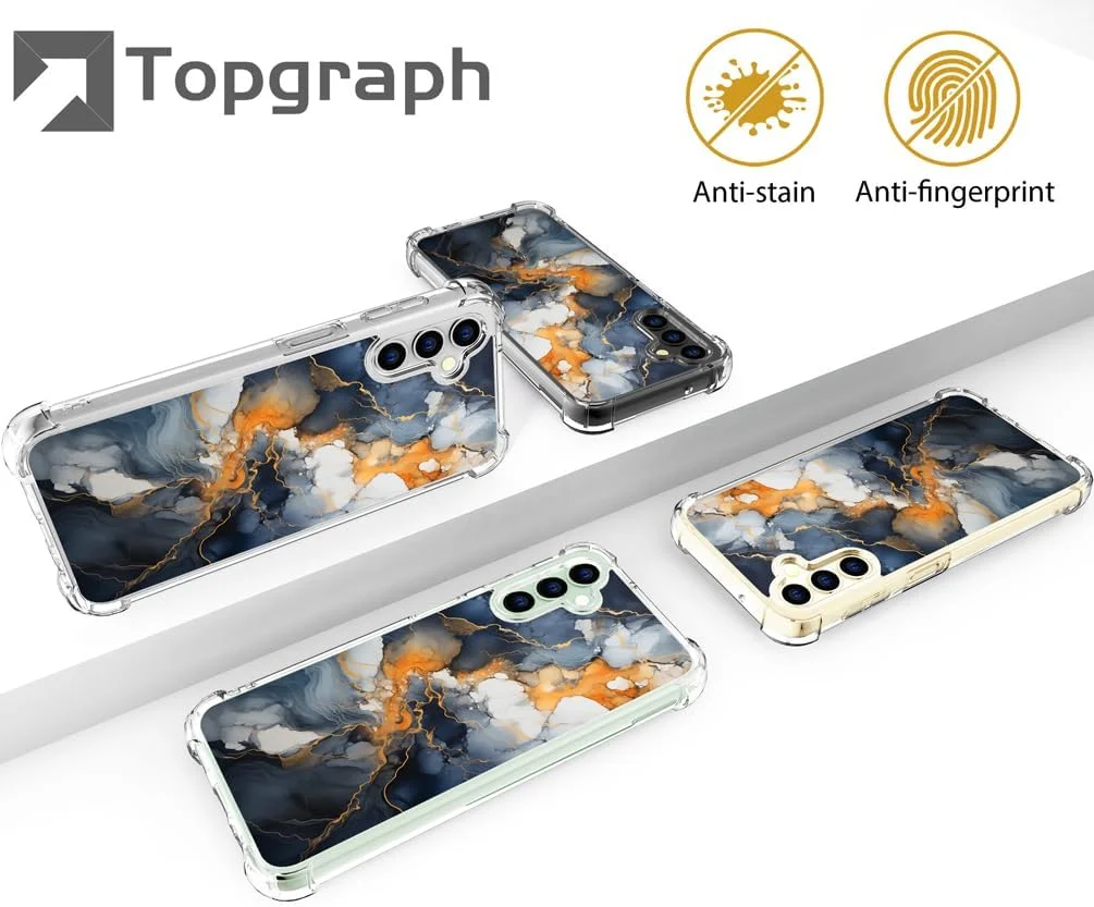 قاب محافظ طرح دار زیبا برای گوشی S24+ Plus، کاور شفاف سیلیکونی سازگار با گوشی سامسونگ گلکسی S24 پلاس (طرح سنگ مرمر، بافت گردابی خاکستری آبی)