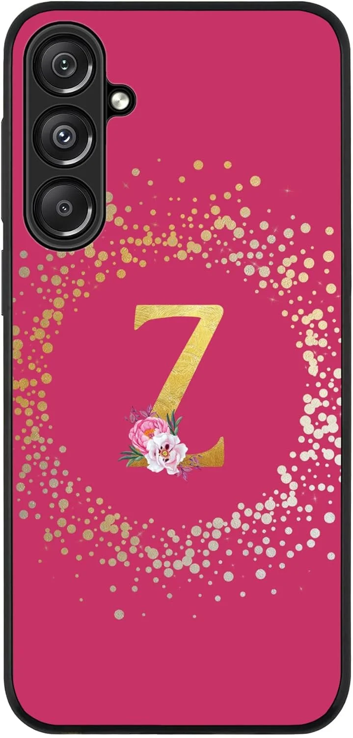 قاب محافظ گوشی سامسونگ گلکسی آ 16 / آ 16 5G، پوشش مقاوم، باریک و محافظت از دوربین، ضد ضربه و نازک - طرح گلدار مونوگرام سفارشی - Z (صورتی تیره)