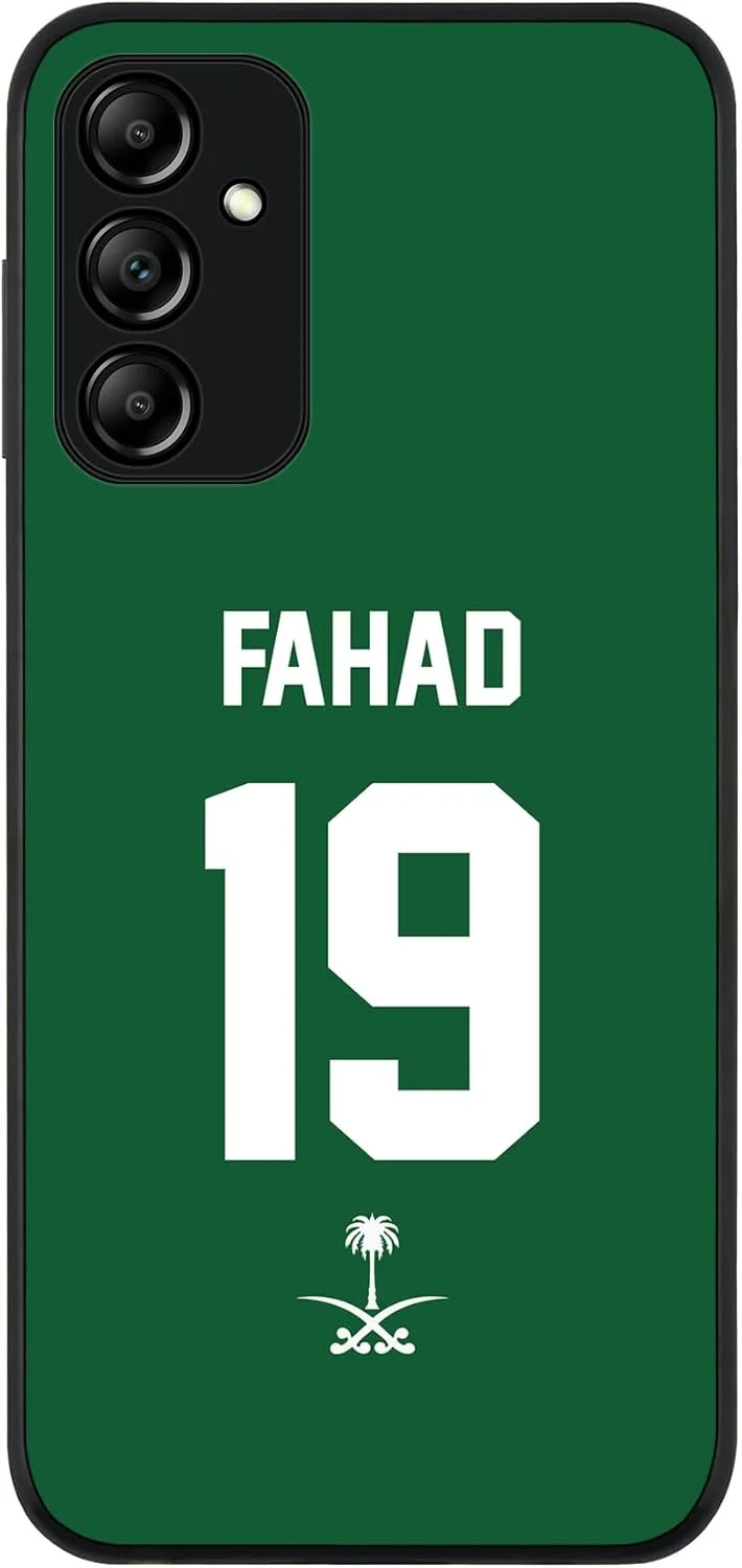 قاب محافظ لبه مشکی مقاوم برای گوشی سامسونگ گلکسی A14 / A14 5G، قاب نرم و باریک ژله ای TPU ضد افتادن - تیم فوتبال - عربستان سعودی، نام بازیکن - فهد