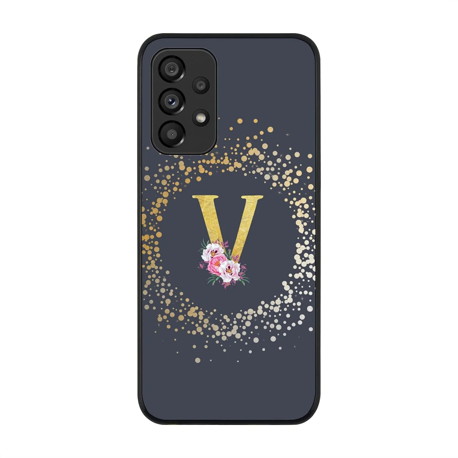کاور محافظ گوشی سامسونگ گلکسی A33 5G، مقاوم، باریک، محافظ دوربین، ضد ضربه، طراحی گلدار حرف V (خاکستری)