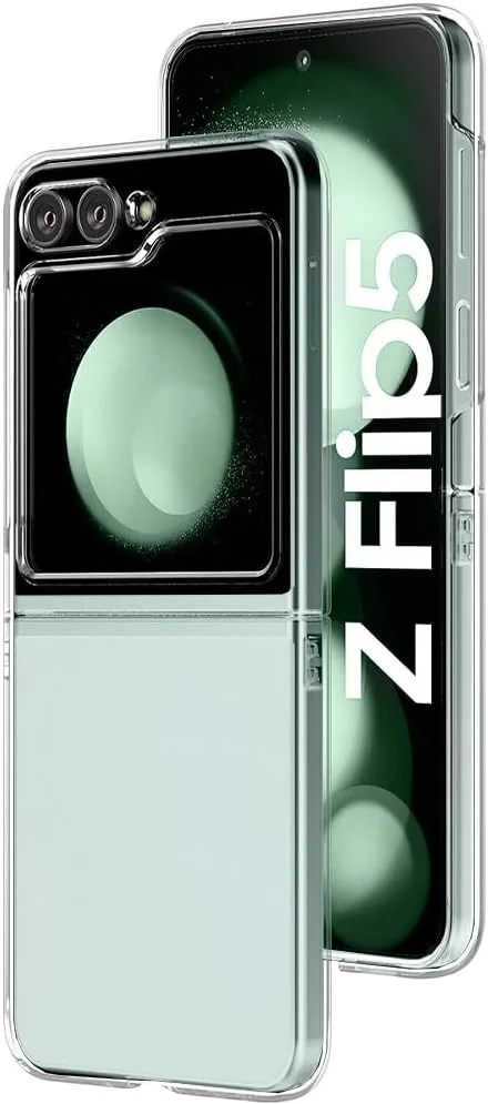 قاب محافظ گوشی سامسونگ گلکسی زد فلیپ 5، بدنه سخت PC شفاف کریستالی، ضد خش، ضد ضربه، باریک و محافظ تلفن (شفاف، زد فلیپ 5)