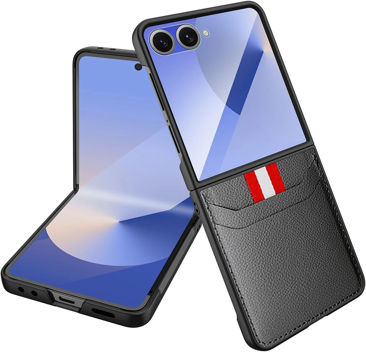 کاور چرمی با بافت لیچی برای گوشی سامسونگ گلکسی زد فلیپ 7، کیف پول با جای کارت، کاور محافظ لوکس مناسب آقایان و بانوان (خاکستری)