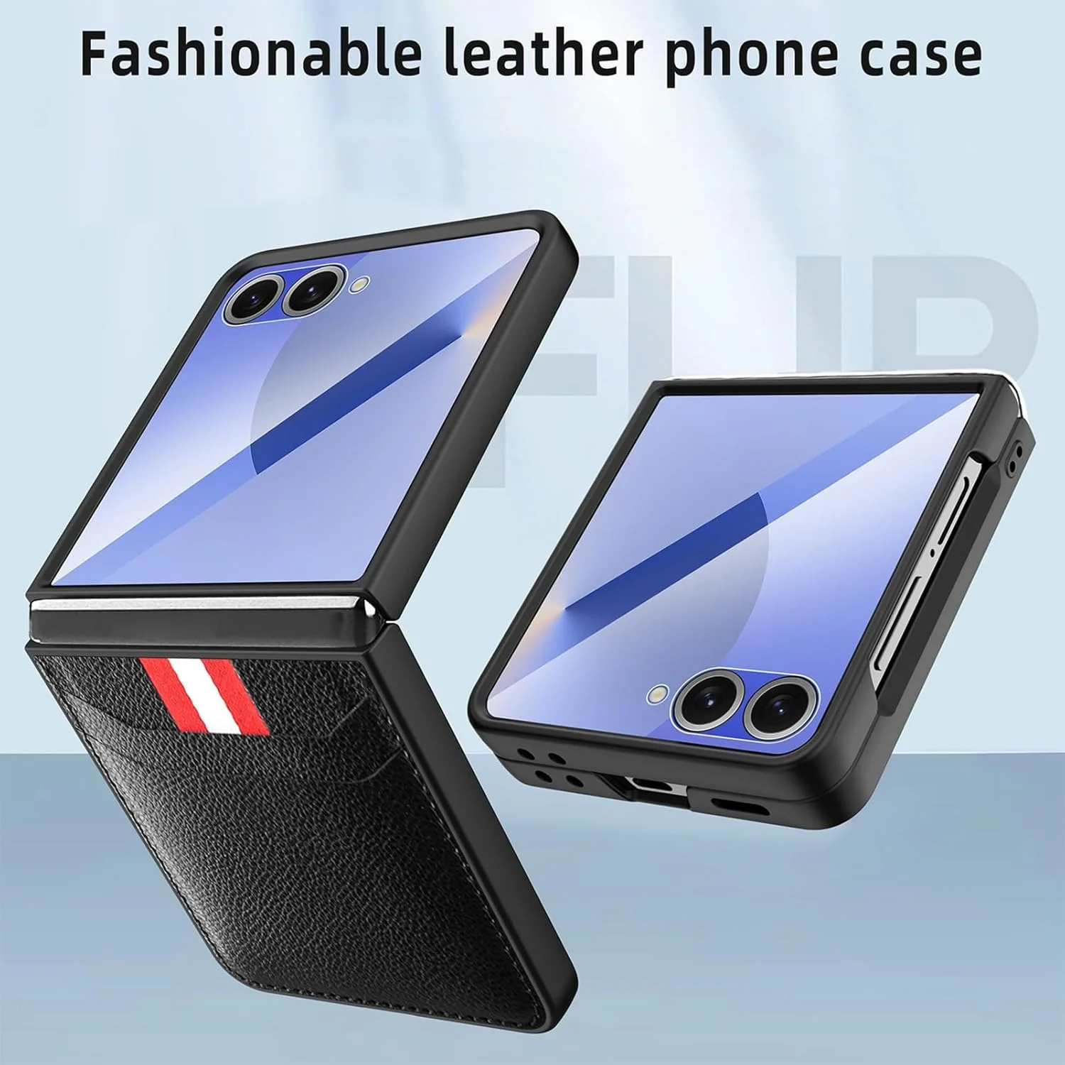 کاور چرمی با بافت لیچی برای گوشی سامسونگ گلکسی زد فلیپ 7، کیف پول با جای کارت، کاور محافظ لوکس مناسب آقایان و بانوان (خاکستری)