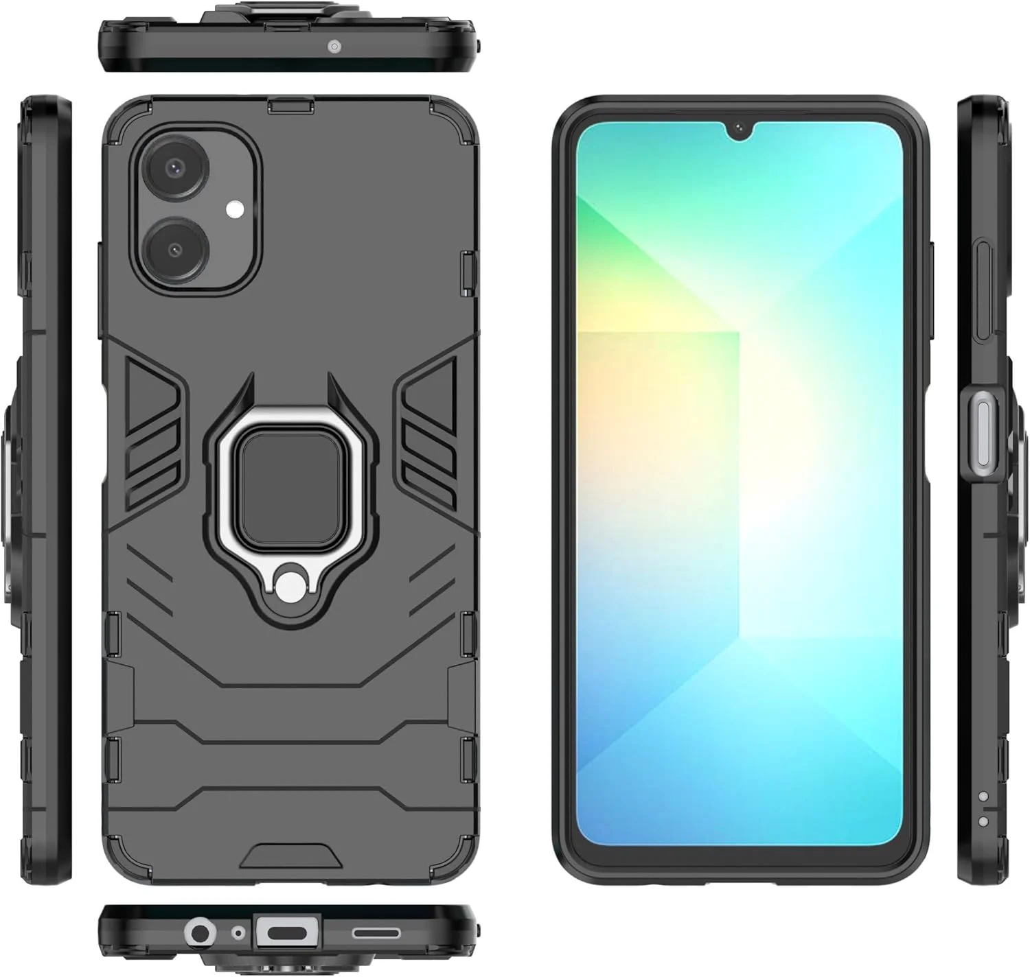 کاور محافظ هیبریدی ضد ضربه و مقاوم با استند زرهی برای گوشی سامسونگ گلکسی A06 4G، مشکی