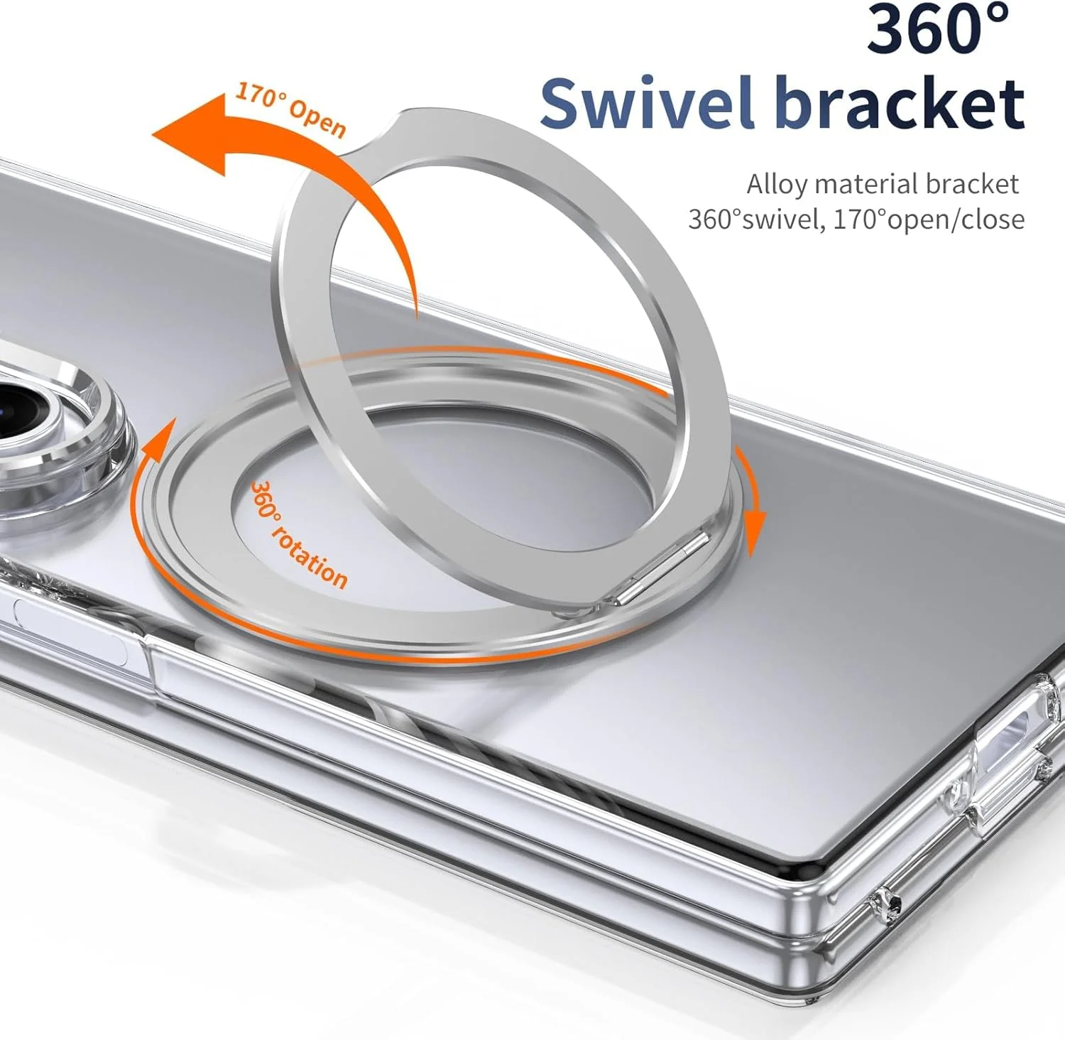 قاب محافظ گوشی سامسونگ گلکسی زد فولد 7 با محافظ صفحه نمایش داخلی، مقاوم در برابر ضربه و شفافیت بالا، پایه چرخان 360 درجه، قاب محافظ باریک نقره ای برای زد فولد 7